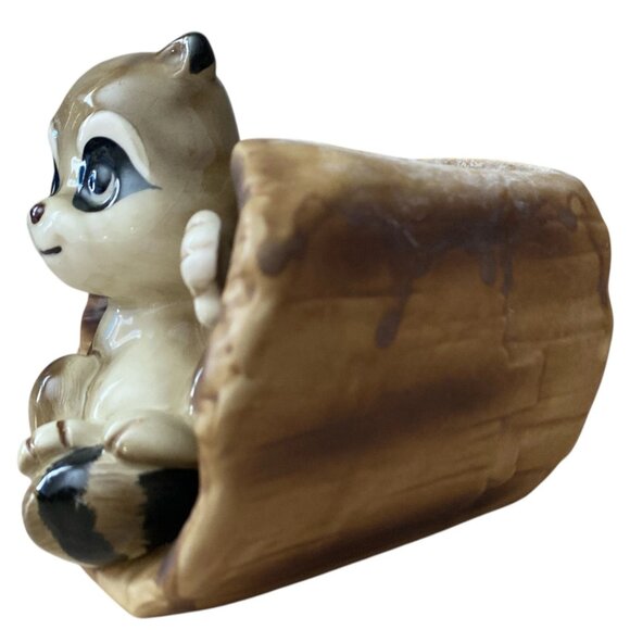 Relpo Raccoon in Log Planter #57834 Vintage Japan Ceramic Woodland Decor - Picture 4 of 9